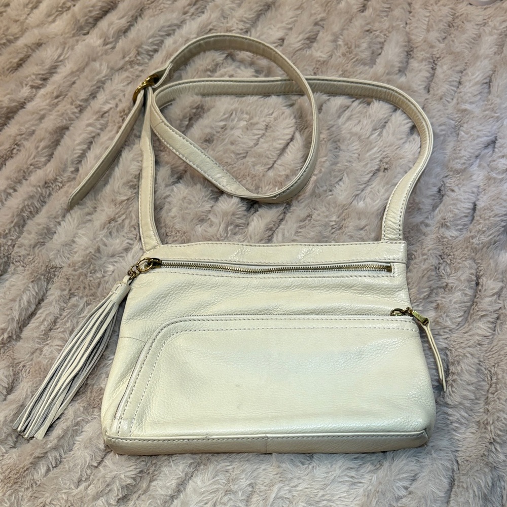HOBO Cream Leather Crossbody Bag with Tassel